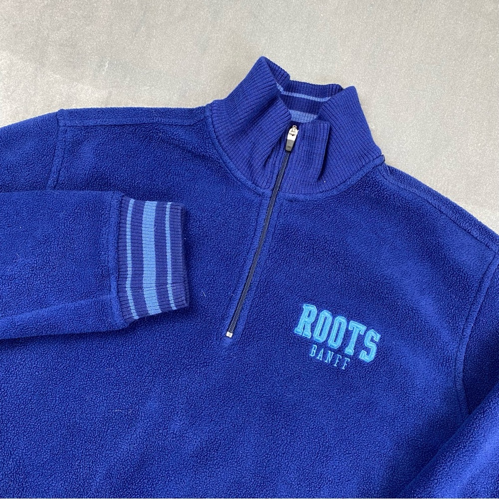 VTG Roots Athleticz Banff‎ Quarter Zip Fleece Pullover Blue L